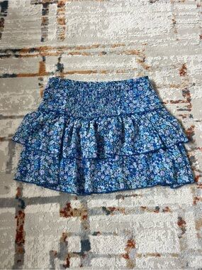 wild fable Blue Floral Ruffled Smocked Mini Skirt